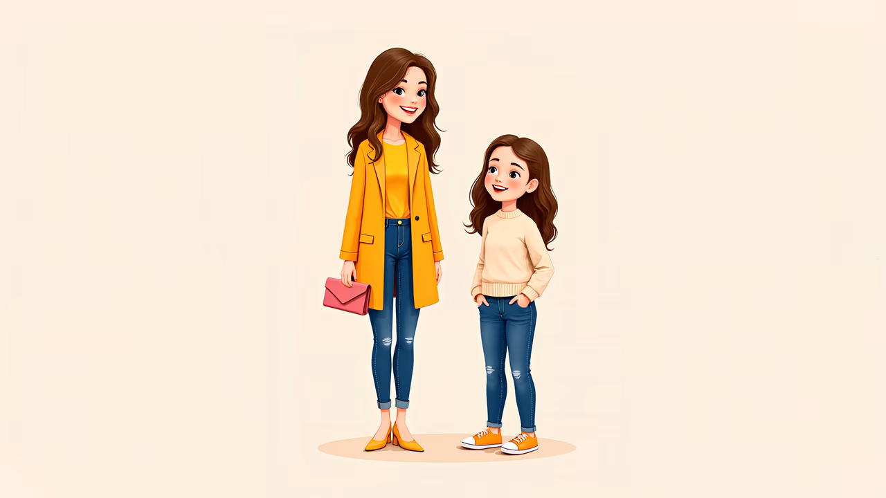 Warm family illustration featuring a mother and daughter sharing a tender moment.