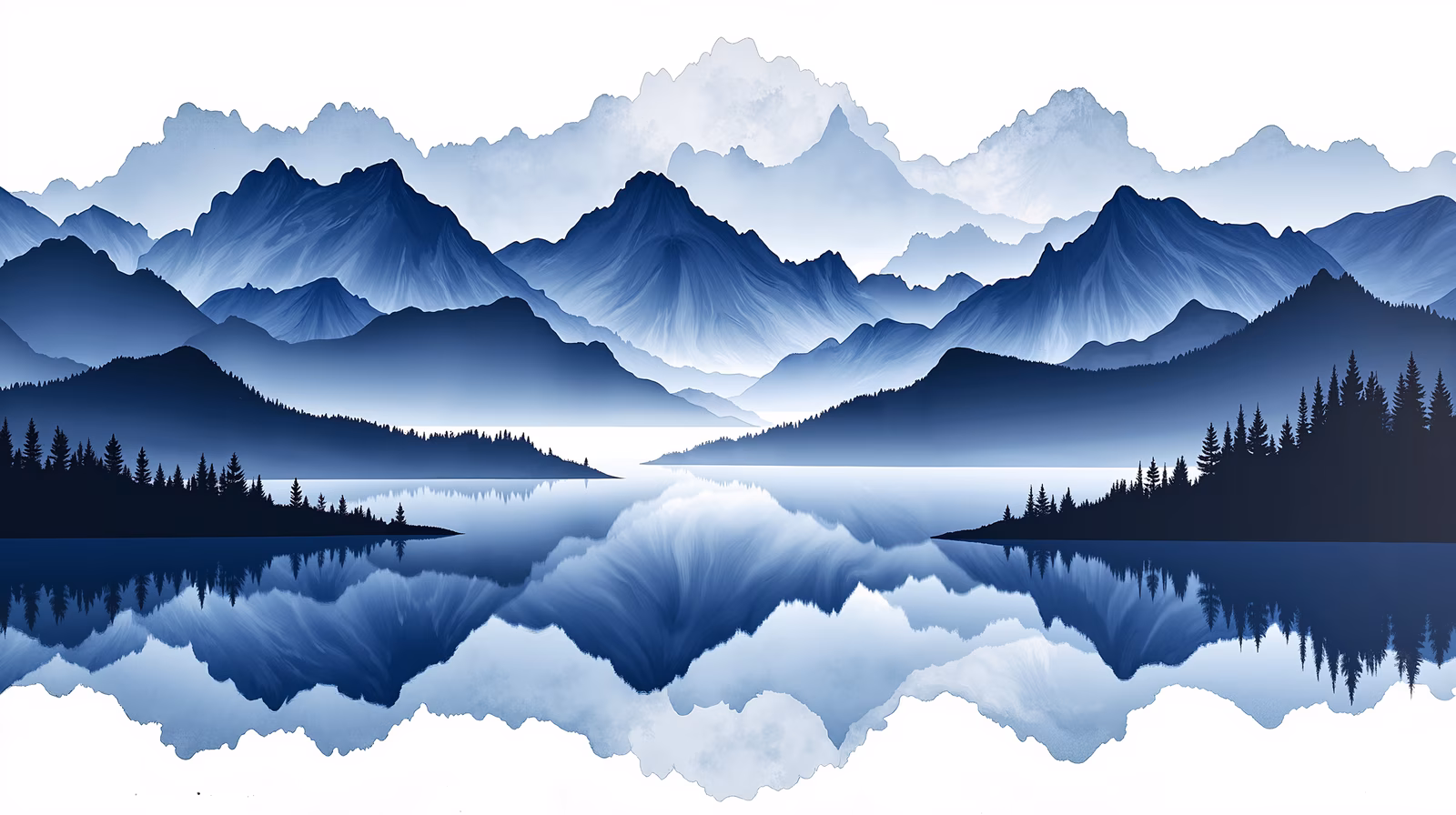 Minimalist mountain reflections in a tranquil landscape.
