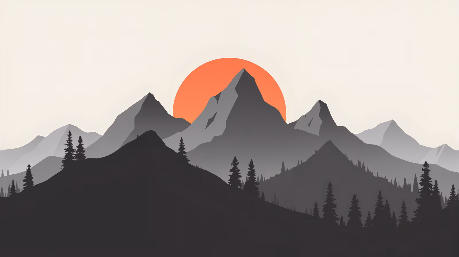 Minimalist mountain sunset illustration, serene and awe-inspiring.