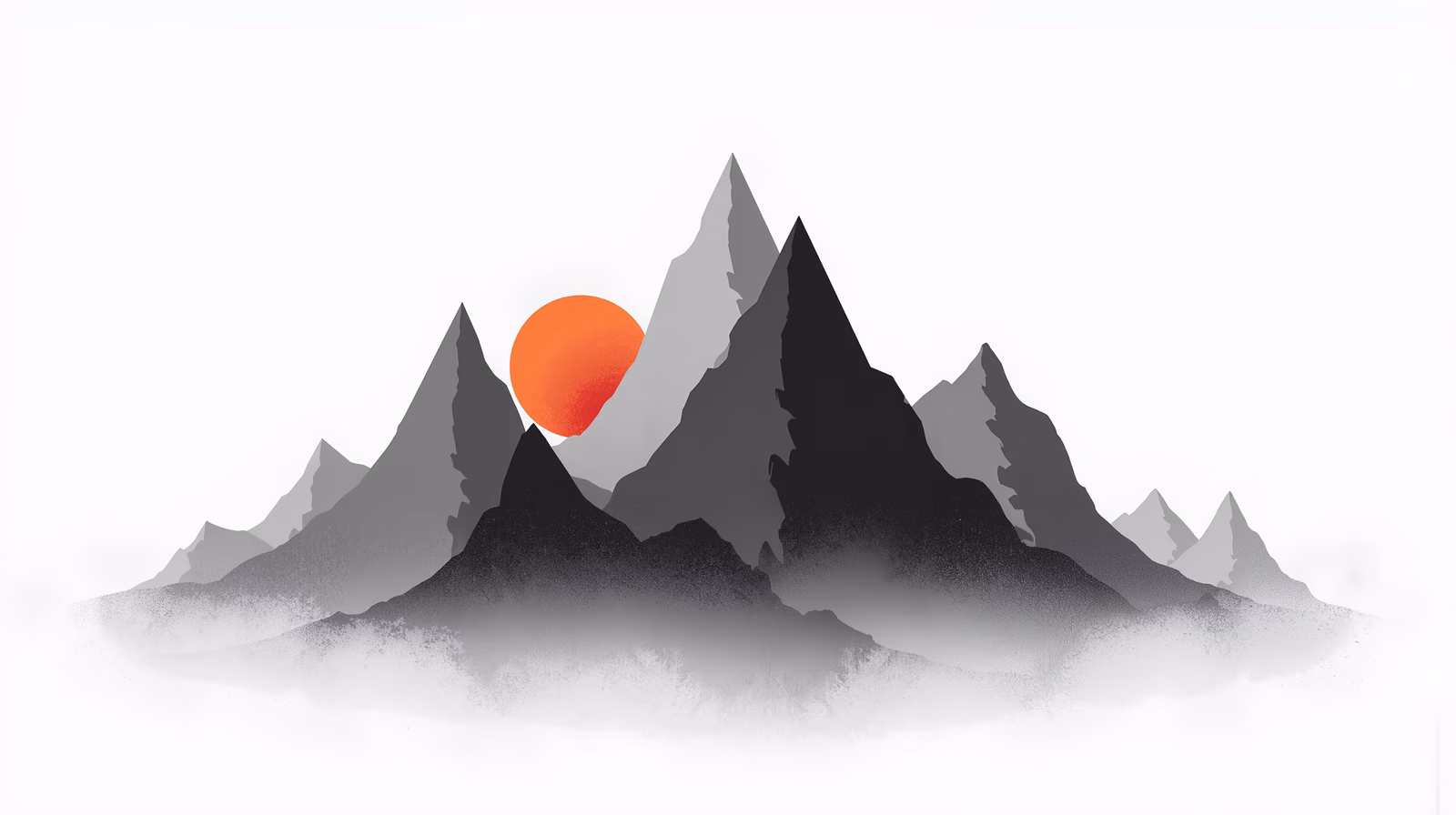 A tranquil sunset scene with jagged mountains and a warm sun, perfect for nature enthusiasts.