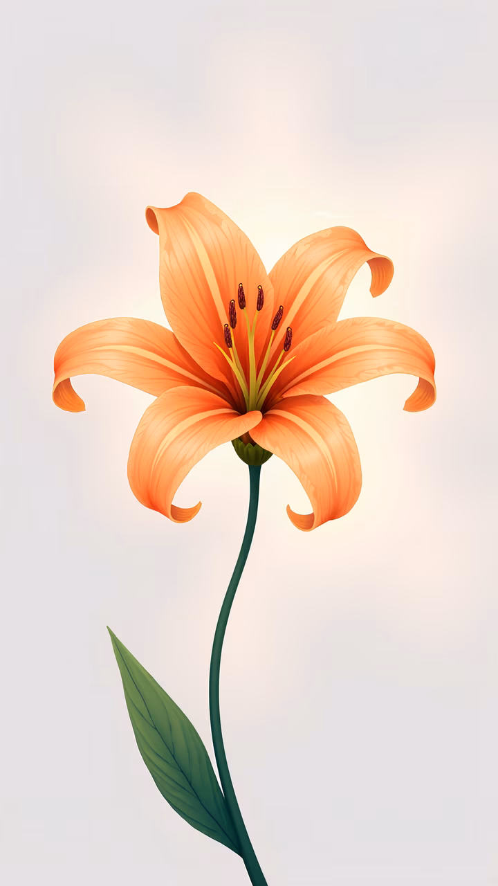 Vibrant orange lily illustration with detailed petals and a serene atmosphere.