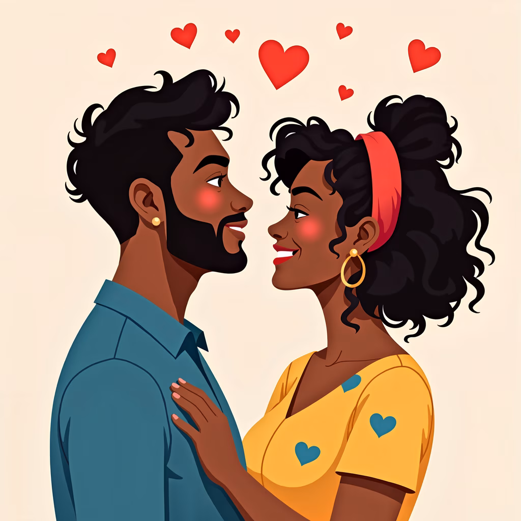 A heartwarming illustration of two people embracing, symbolizing love and affection.