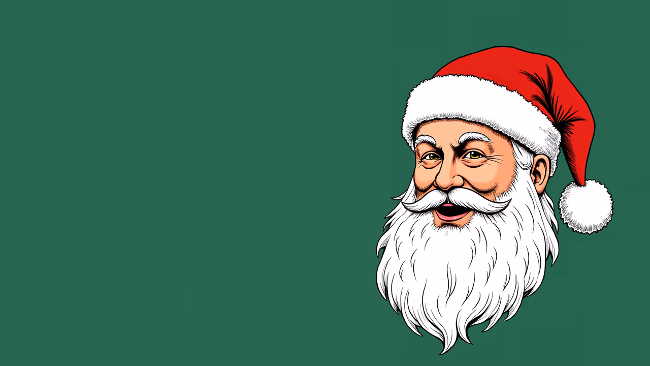 Cheerful Santa Claus illustration on a green background, perfect for holiday-themed content.