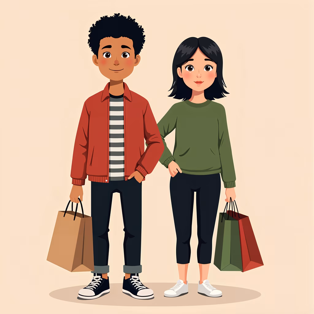 Two friends shopping together, vibrant and cheerful!