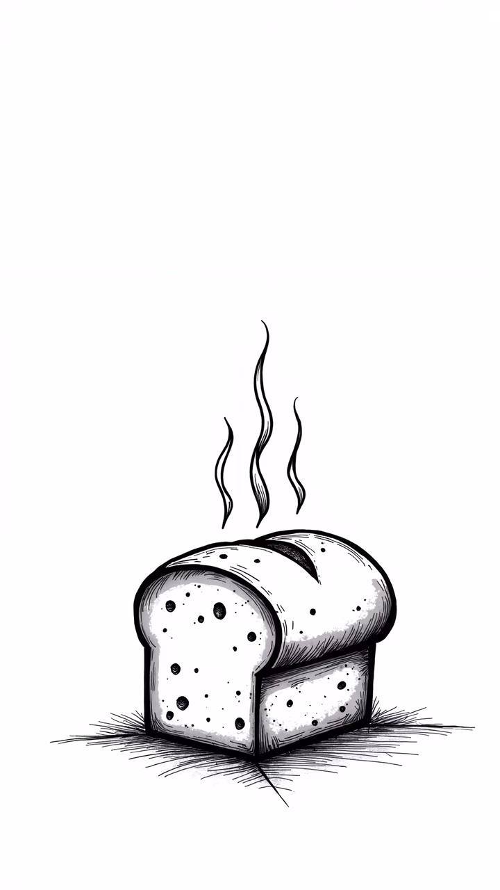 Steaming bread illustration, minimalist food art, bakery inspiration