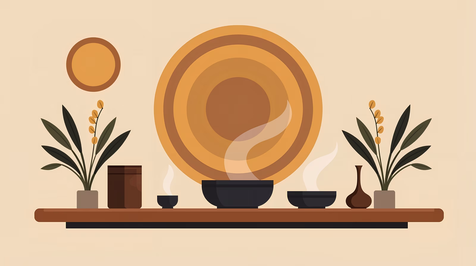 A peaceful tea ceremony scene with earthy tones and minimalist design.