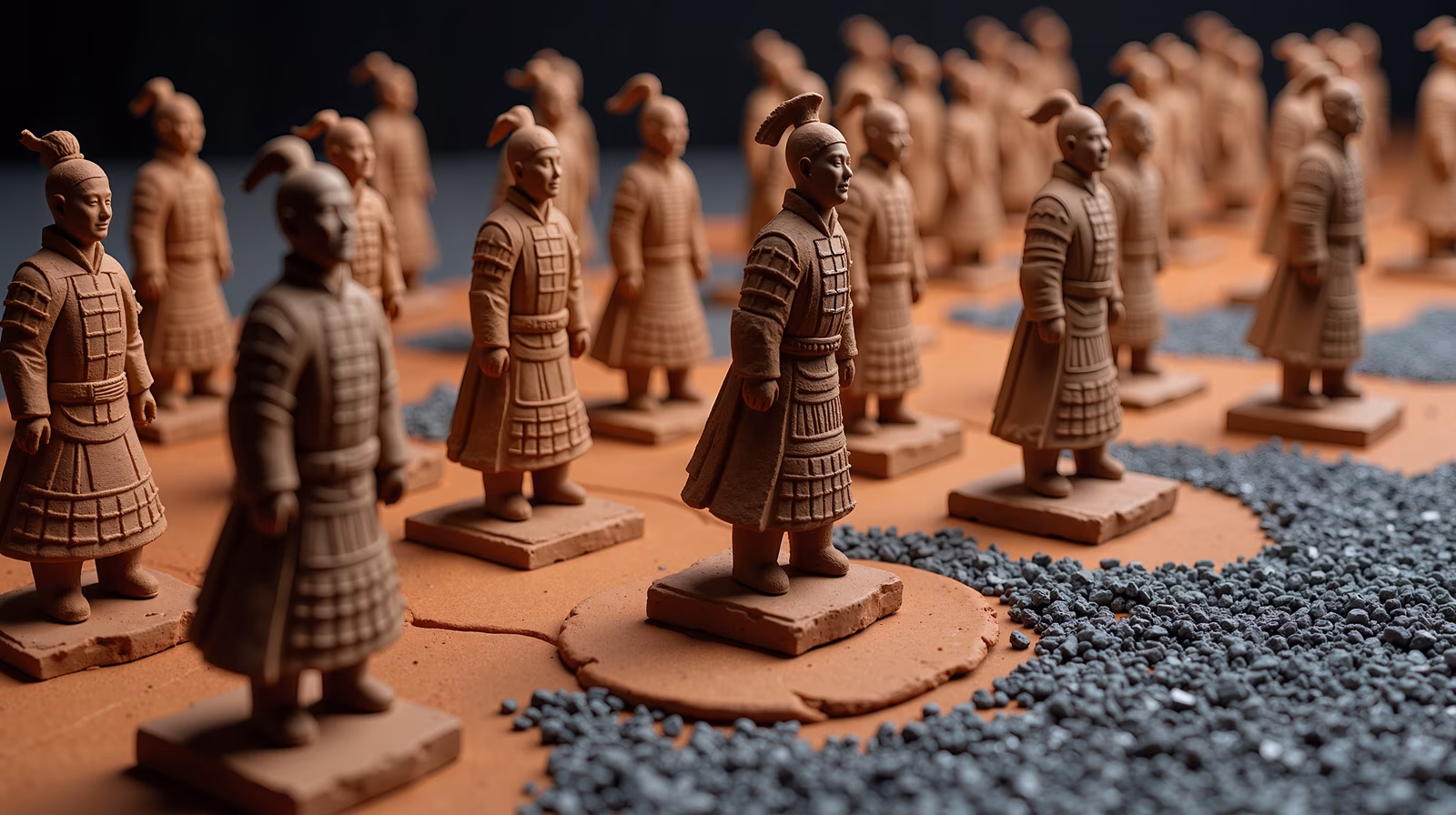 Terracotta warriors, historical art, ancient China, detailed craftsmanship