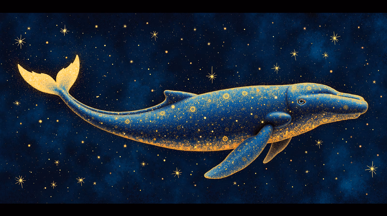 A majestic whale under a starlit sky, blending celestial beauty with marine wonder.