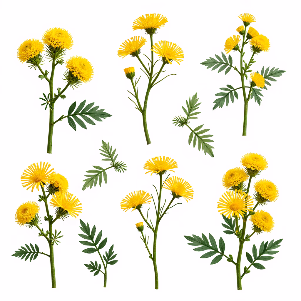 Vibrant yellow flowers with green leaves on a white background.
