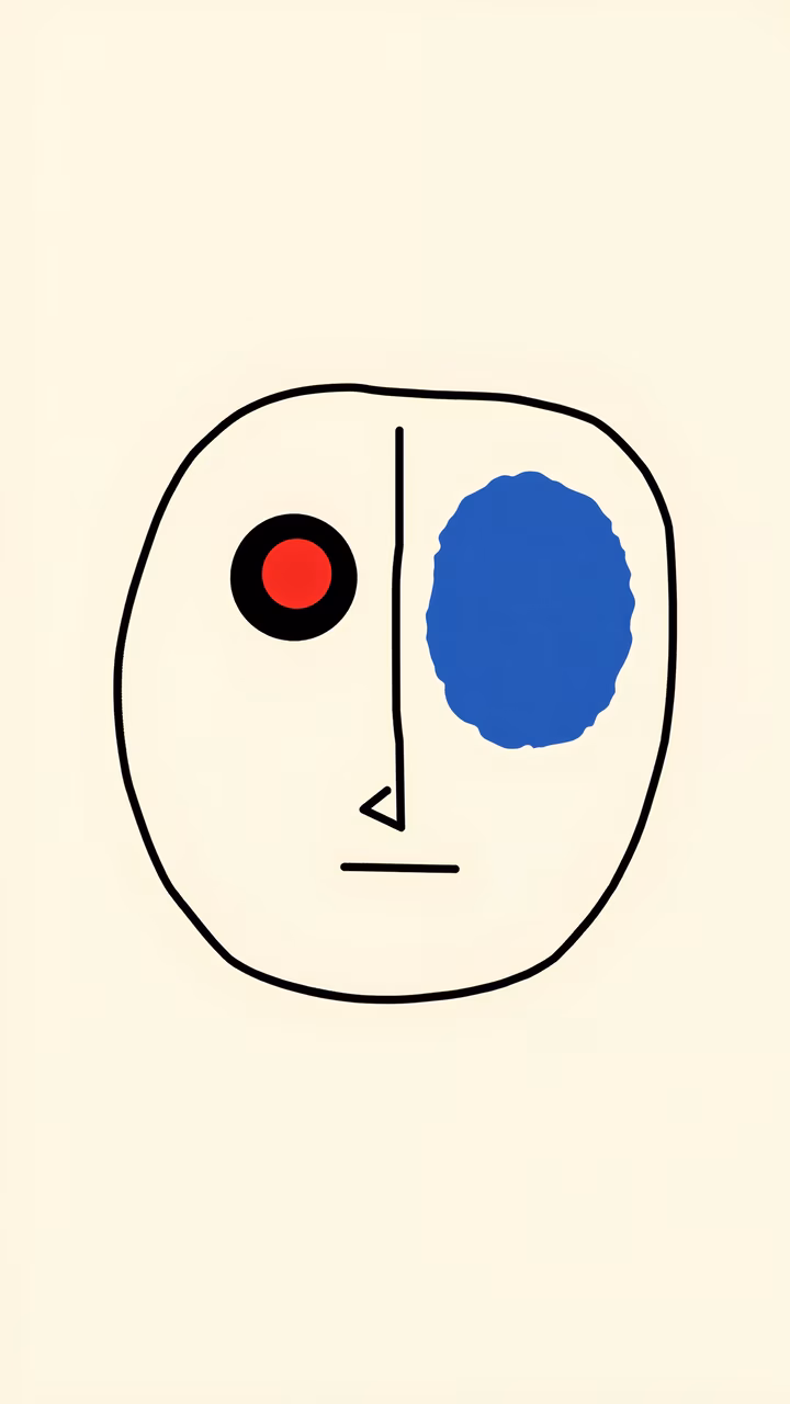 Minimalist abstract face with contrasting colors and textures.