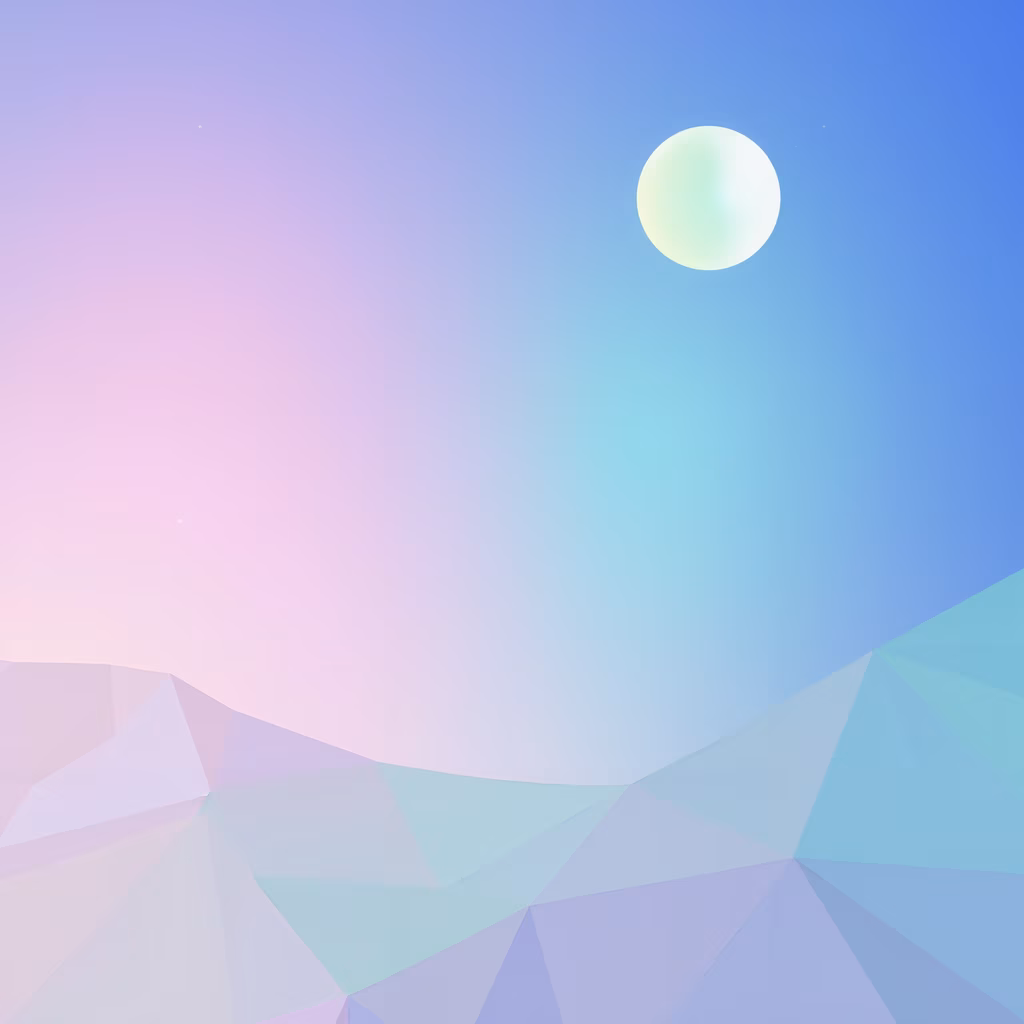 Minimalist abstract landscape with pastel colors and a glowing orb.