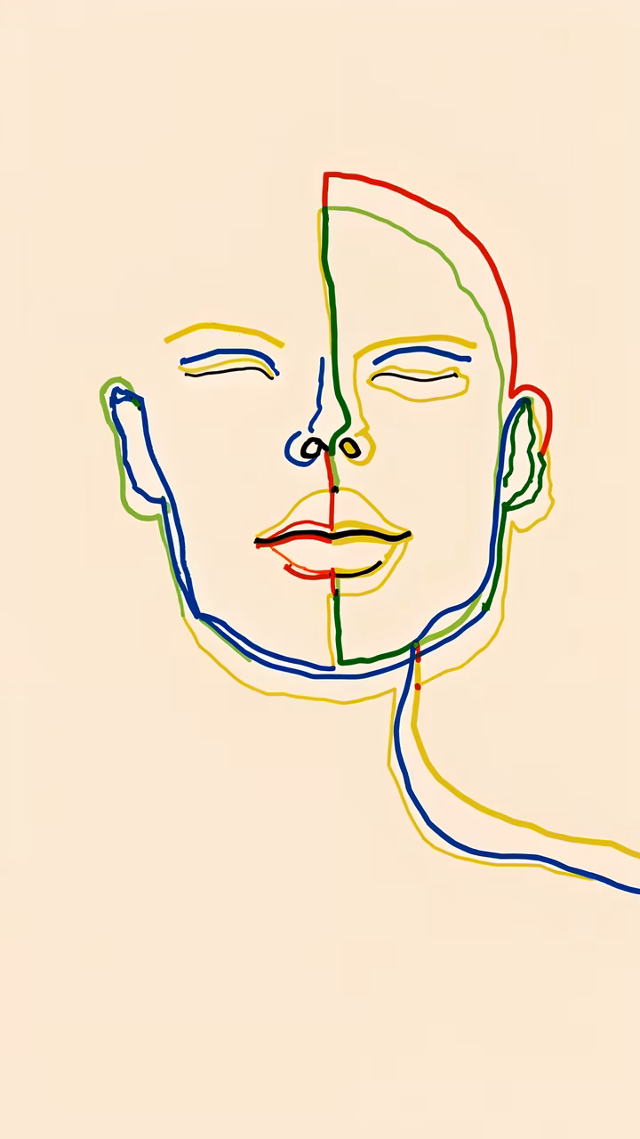 Bold, colorful abstract portrait with minimalist design and vibrant hues.