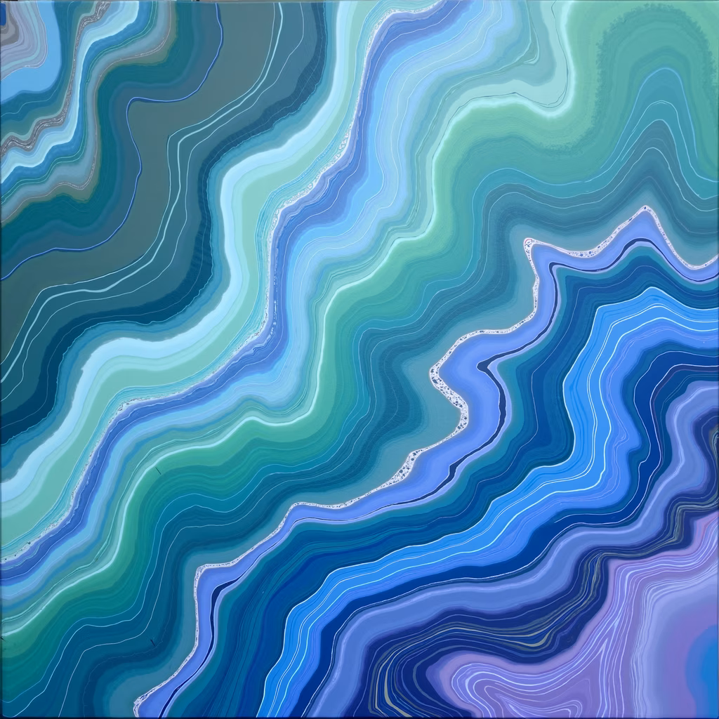Abstract marbled waves in soothing blues and greens, creating a serene yet dynamic visual experience.