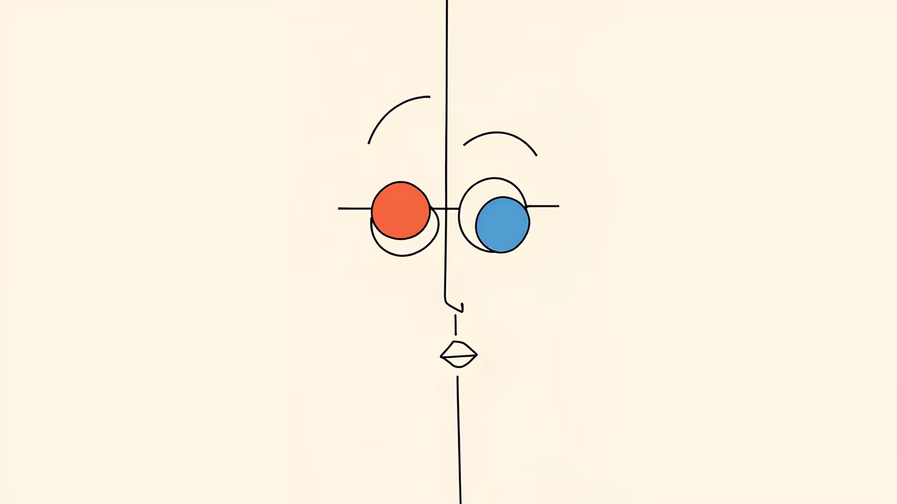 Minimalist abstract face with contrasting colors and geometric simplicity.
