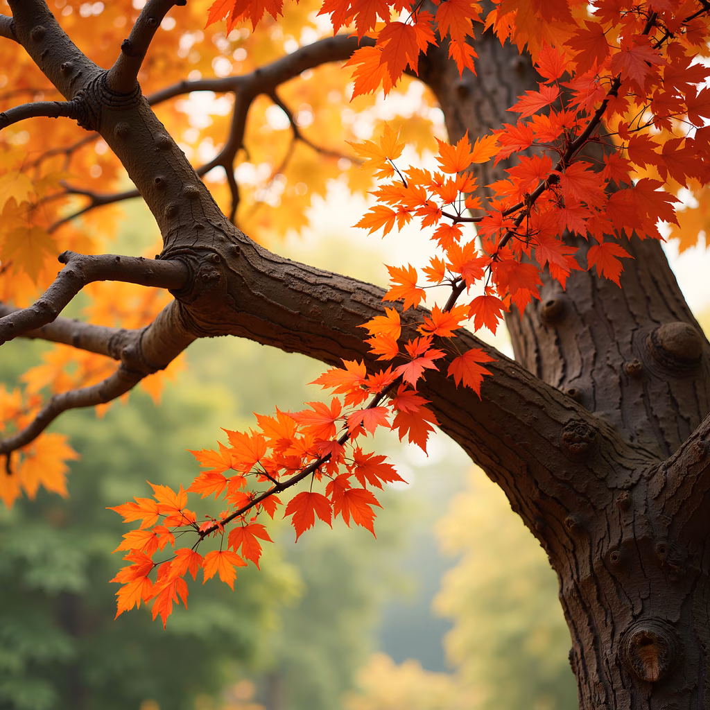 Vibrant autumn leaves in a serene natural setting.