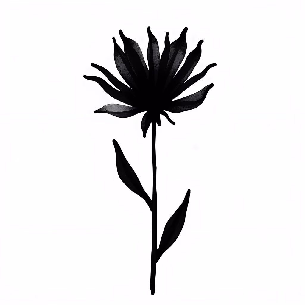 Minimalist black flower silhouette on white background