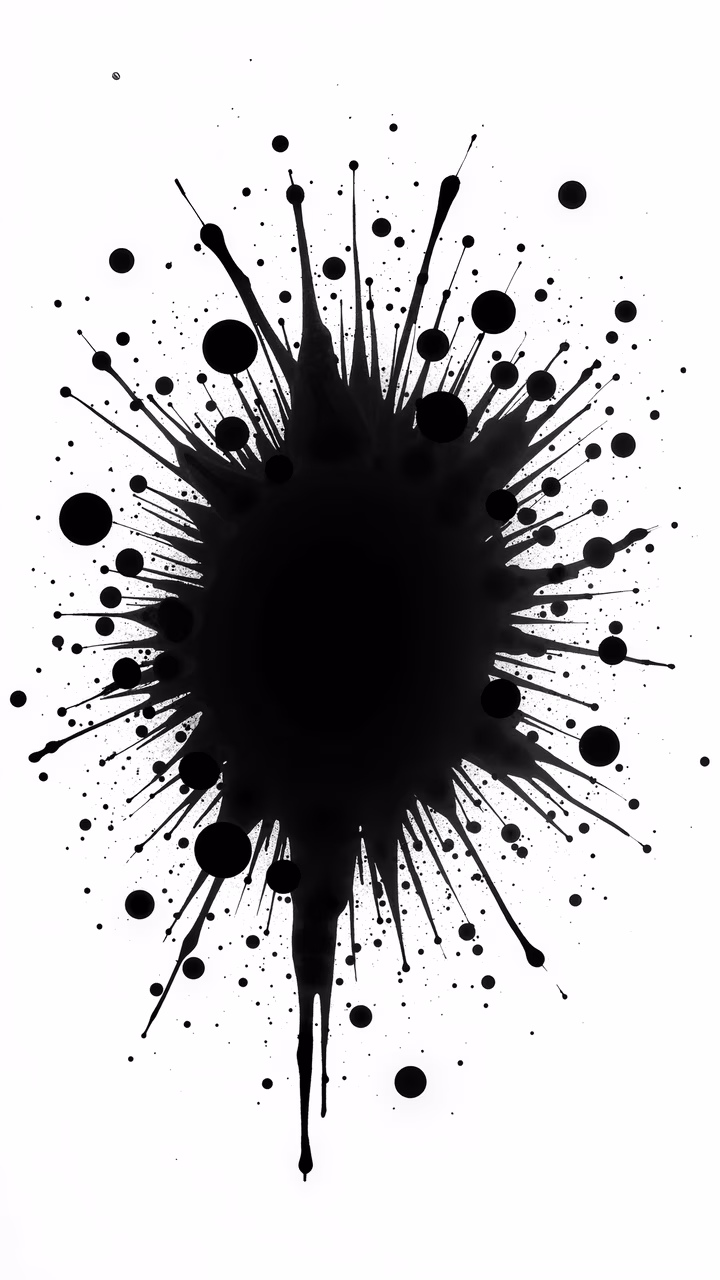 Dynamic black ink splash on white background, abstract art, high contrast, explosive energy.
