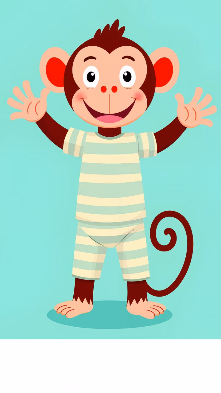 A cute monkey in striped pajamas, ready to play!