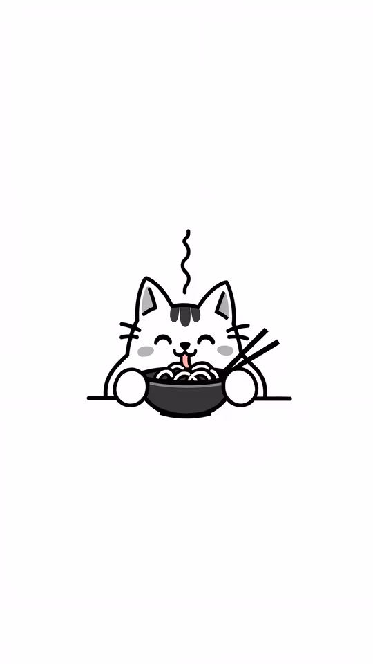 Cat Eating Noodles