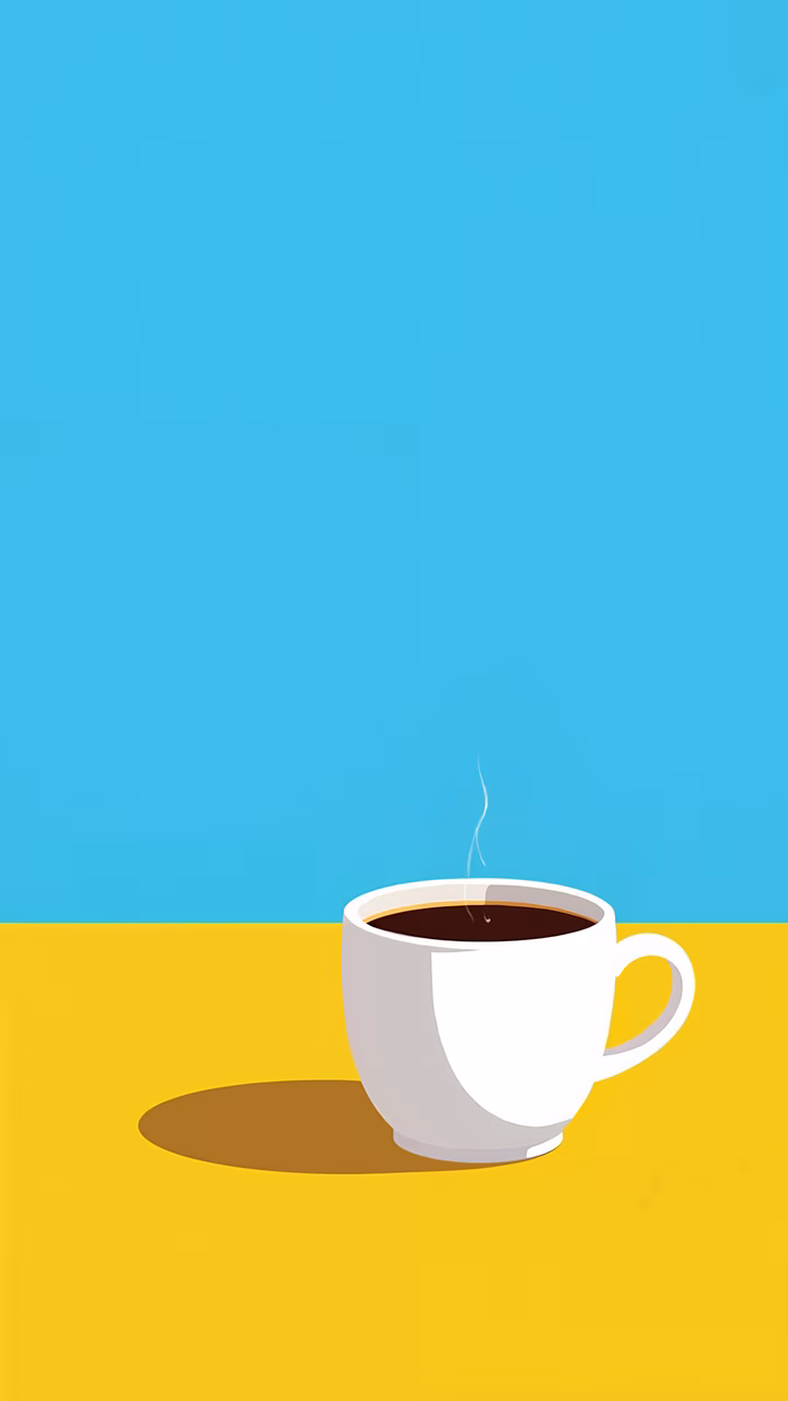 Minimalist coffee illustration with vibrant colors and simple design.