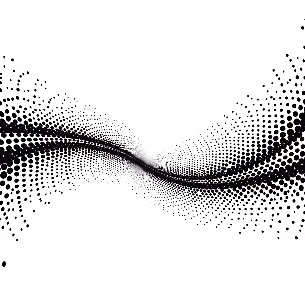Dynamic black dot wave on white background, abstract art, motion, energy