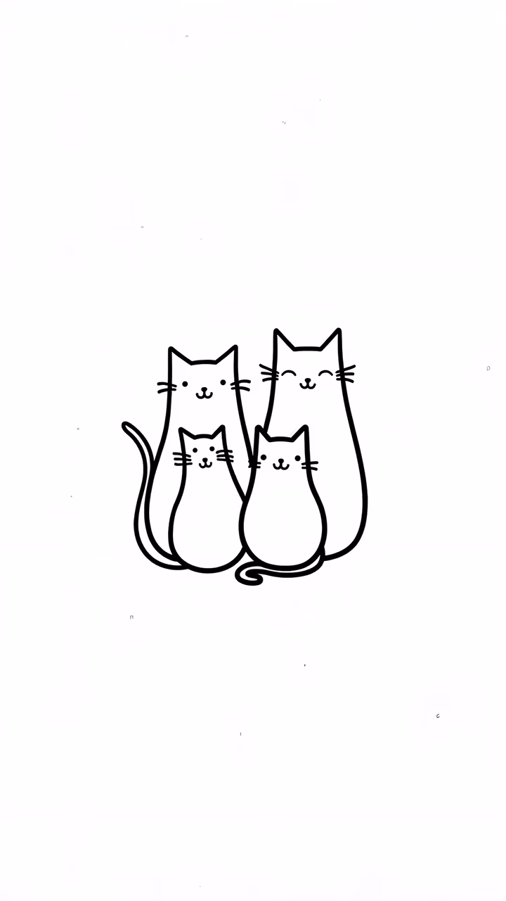 Four adorable cats in a minimalist illustration style, perfect for pet lovers and animal enthusiasts.
