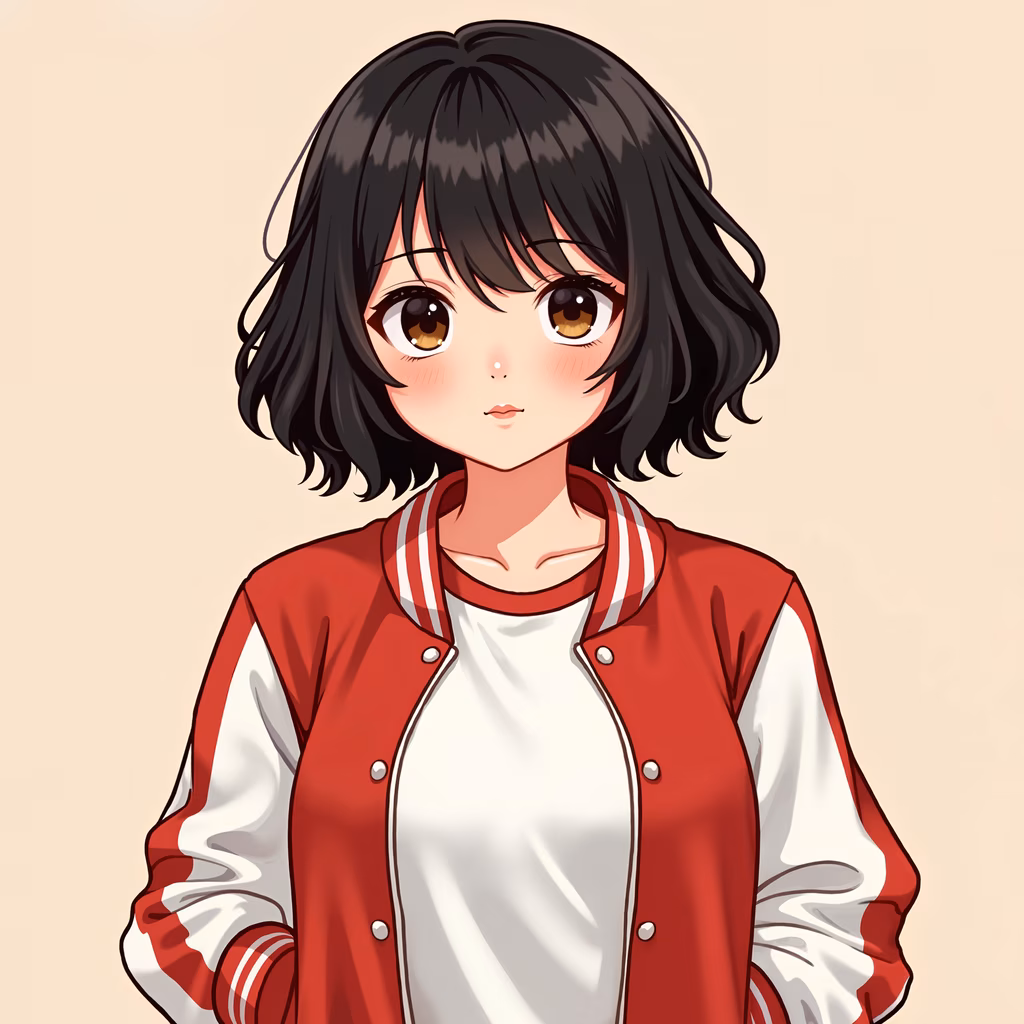 A charming illustration of a girl in a red jacket, exuding warmth and friendliness.
