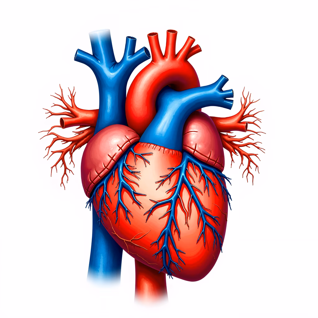 Detailed anatomical illustration of the human heart, emphasizing blood flow and structure.