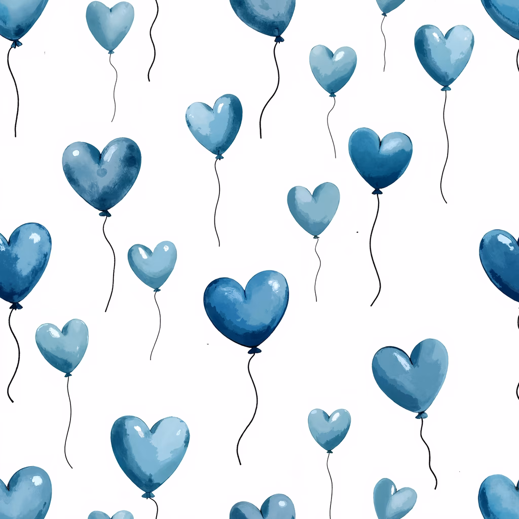 Whimsical heart balloons in soft blue tones on a white background, ideal for celebratory designs.