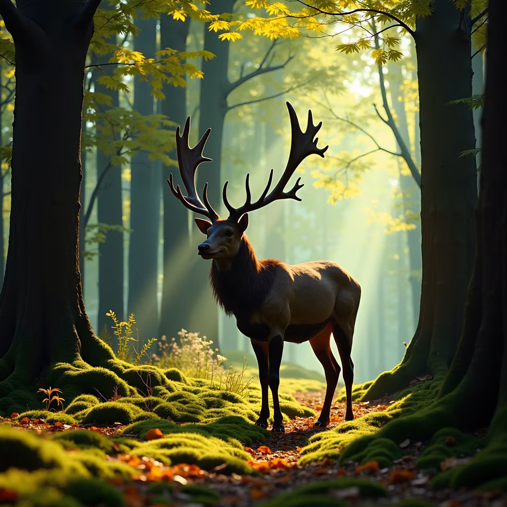 Majestic deer in a vibrant forest setting, showcasing nature's tranquility and beauty.