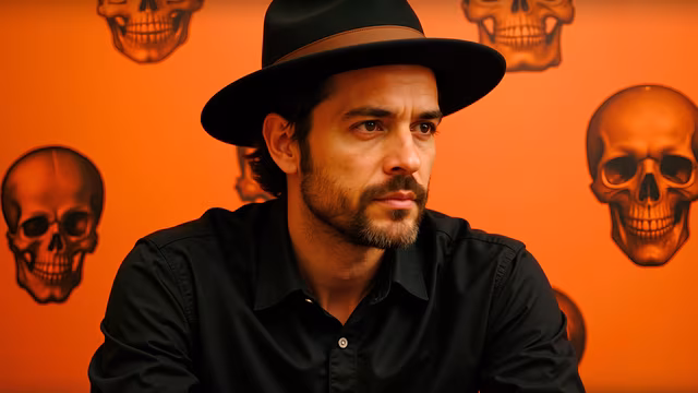 Man in Hat with Skulls