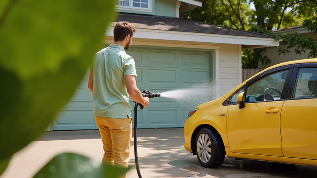 Man Washing Yellow Car