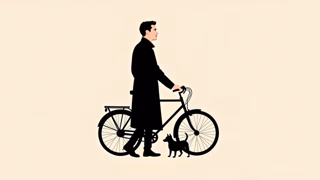 Man with Bicycle and Dog