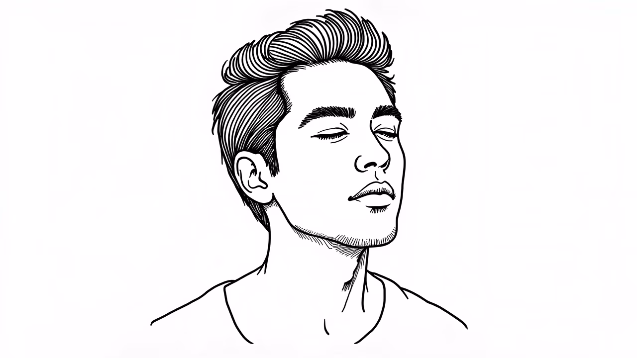 Minimalist black-and-white portrait of a man with closed eyes, evoking tranquility and introspection.
