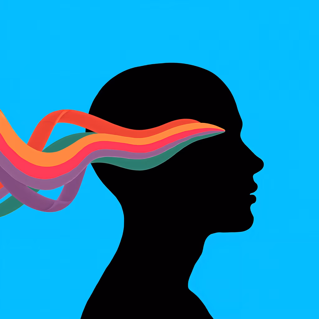 Vibrant illustration of mindful thoughts with colorful flowing lines.
