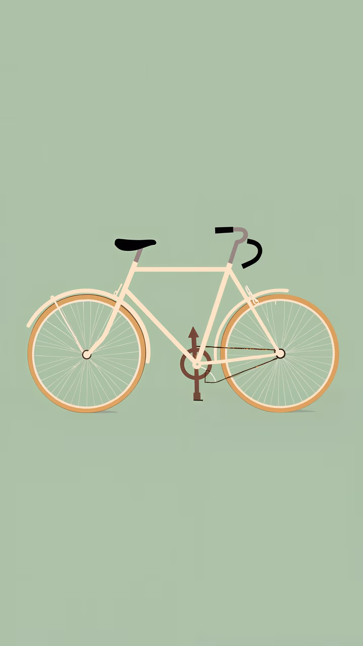 A minimalist bicycle illustration with a calming green background and soft tones.