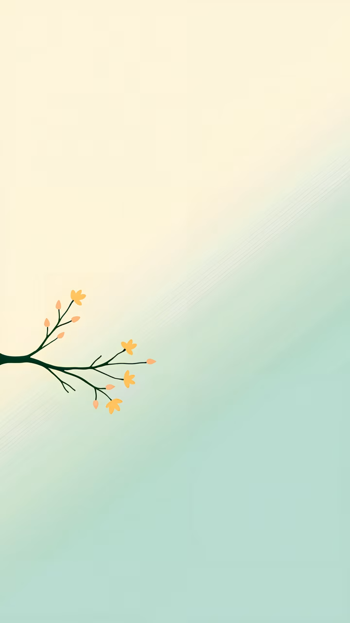 Delicate branch with yellow flowers on a soft gradient background.
