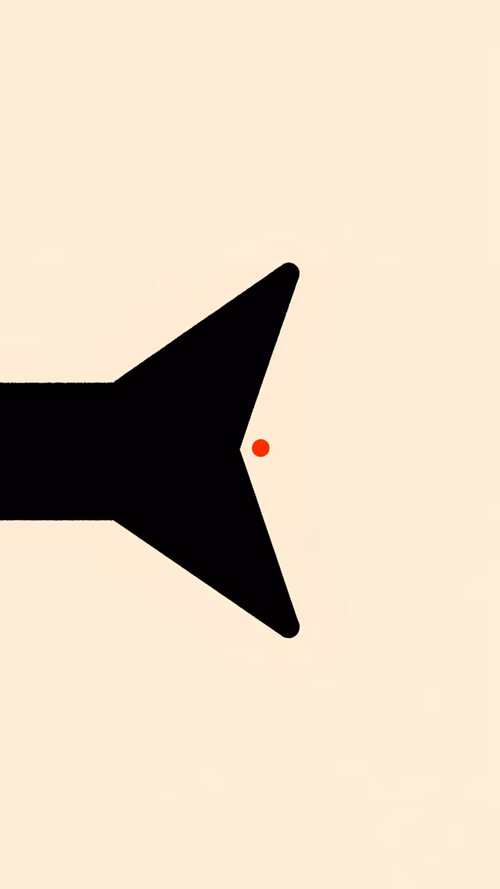 Bold black rocket silhouette on a soft beige background with a small red dot.