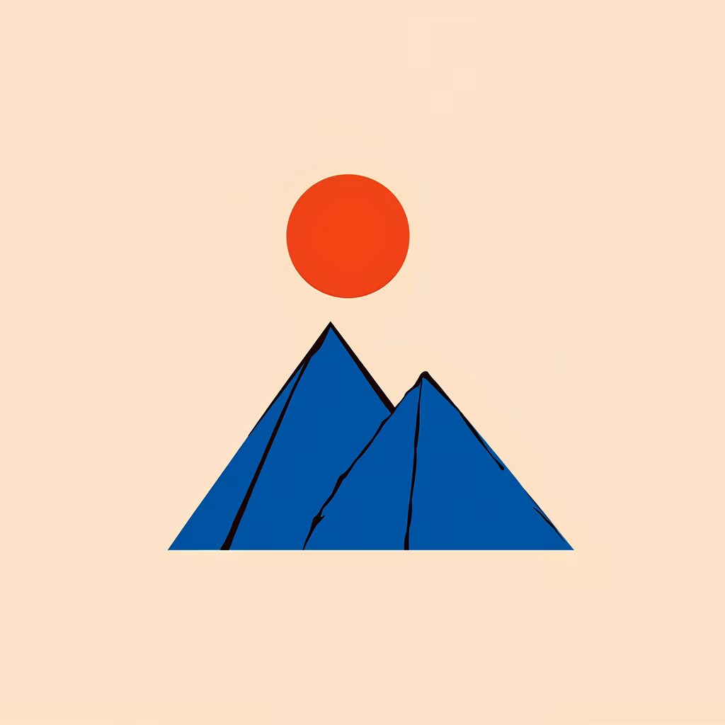 Minimalist mountain illustration with contrasting colors and serene atmosphere.