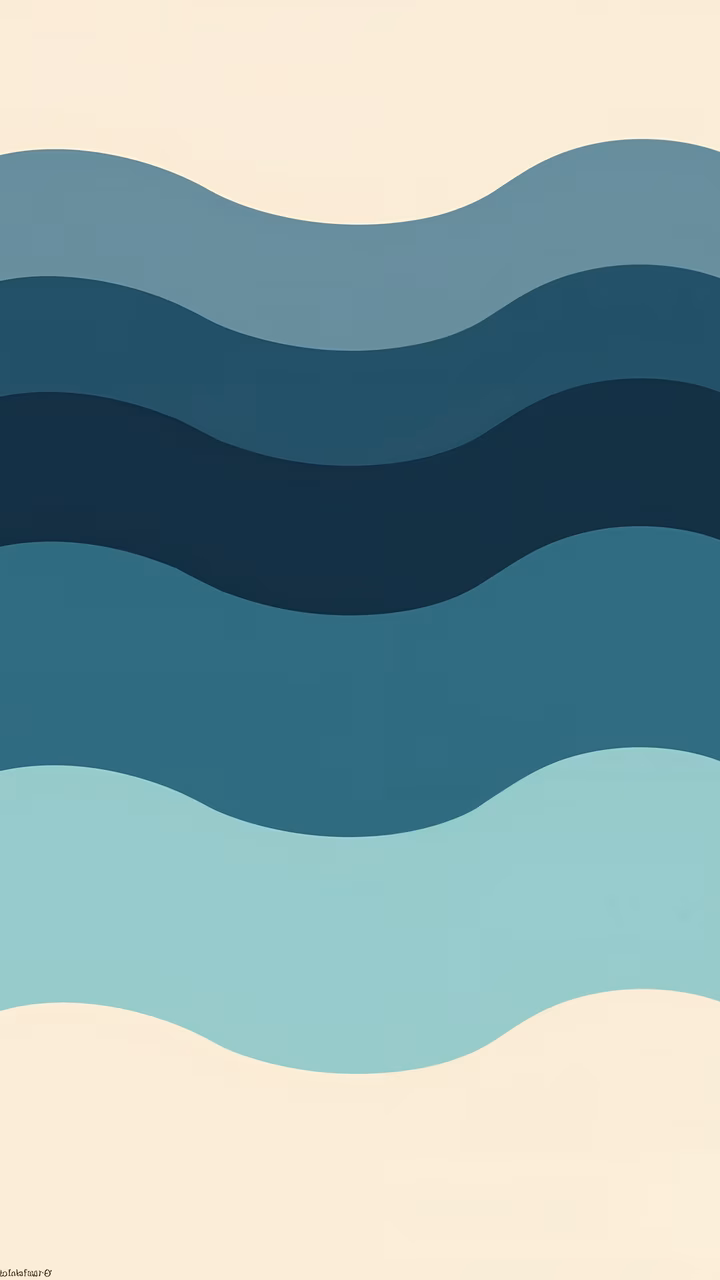 Minimalist ocean waves in soothing blues and teals on a neutral background.
