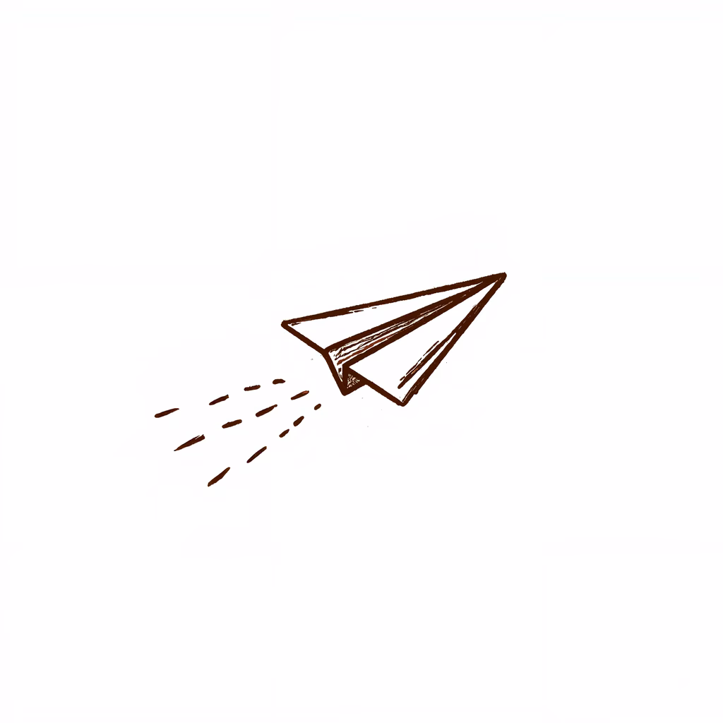 Minimalist sketch of a paper airplane in flight, evoking nostalgia and simplicity.