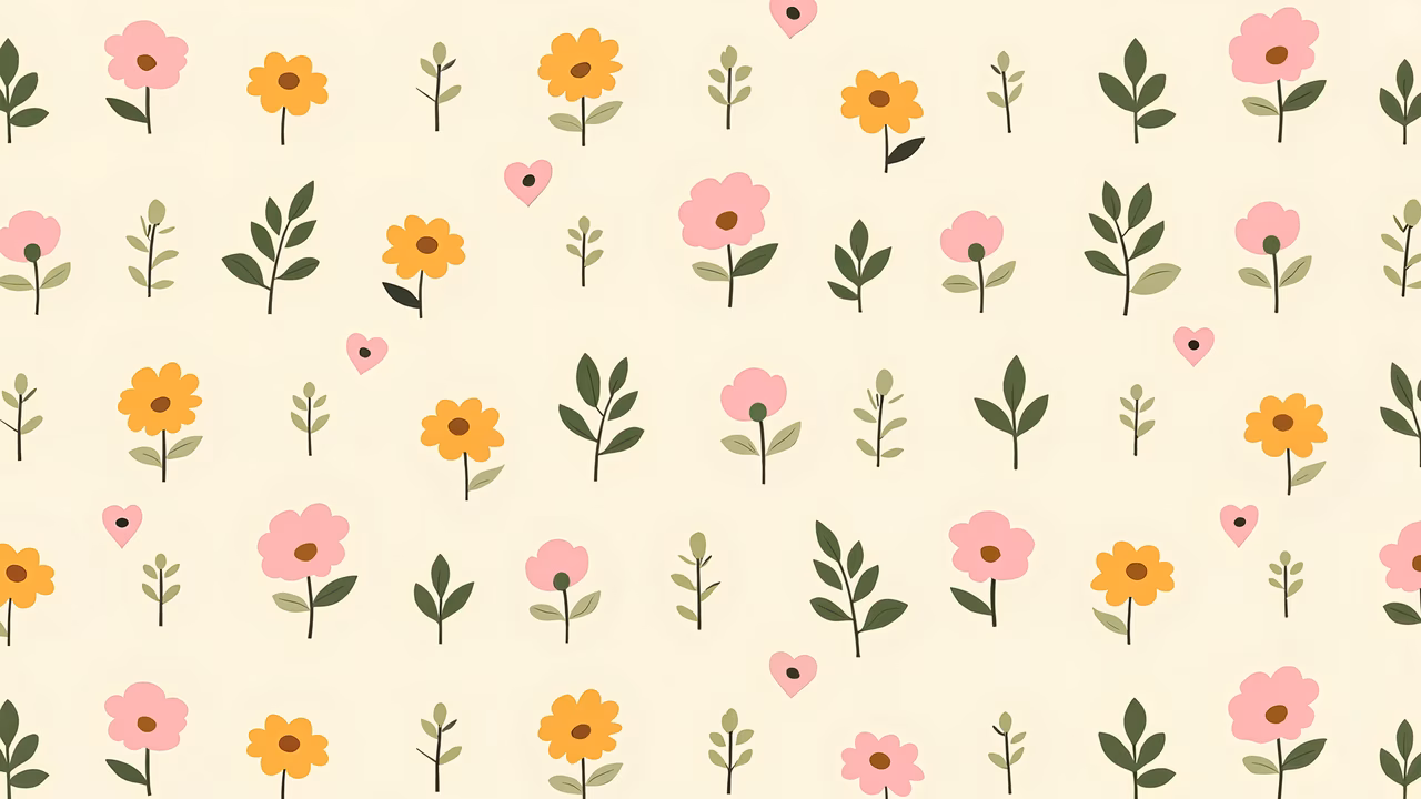 A delightful pastel floral pattern with pink and yellow blooms on a beige background.
