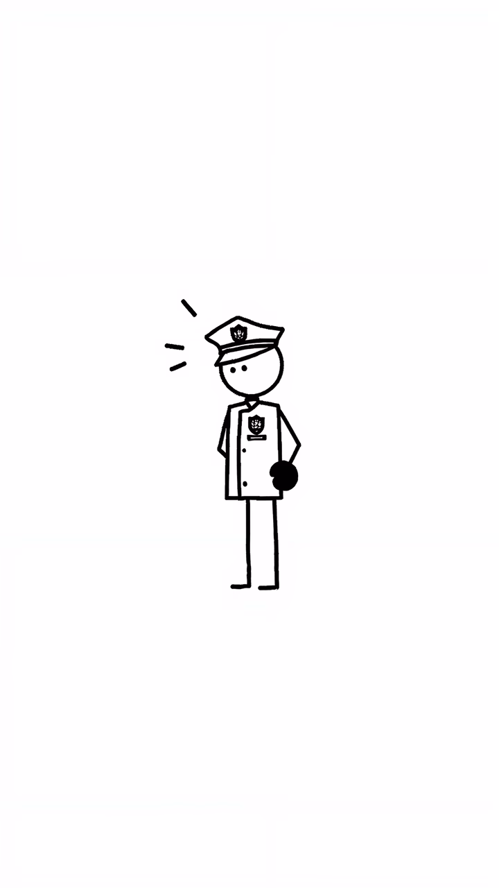 Minimalist illustration of a police officer in black and white.