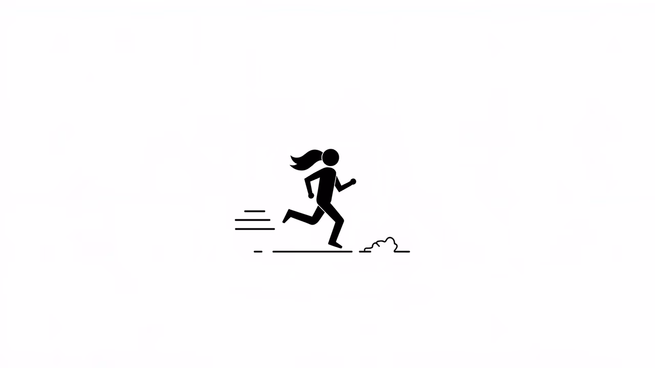 Minimalist black silhouette of a running figure on a white background, emphasizing speed and energy.