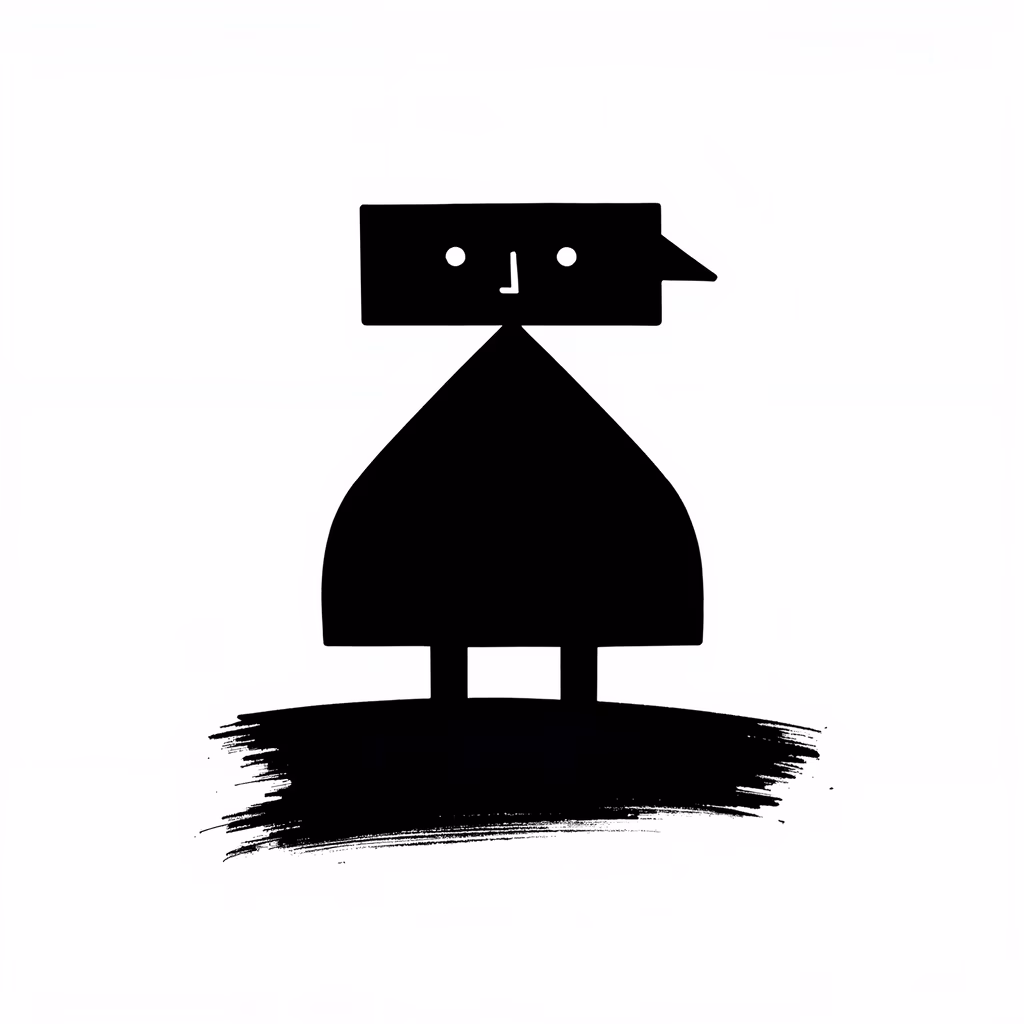 Minimalist robot silhouette with simple shapes and a textured base.