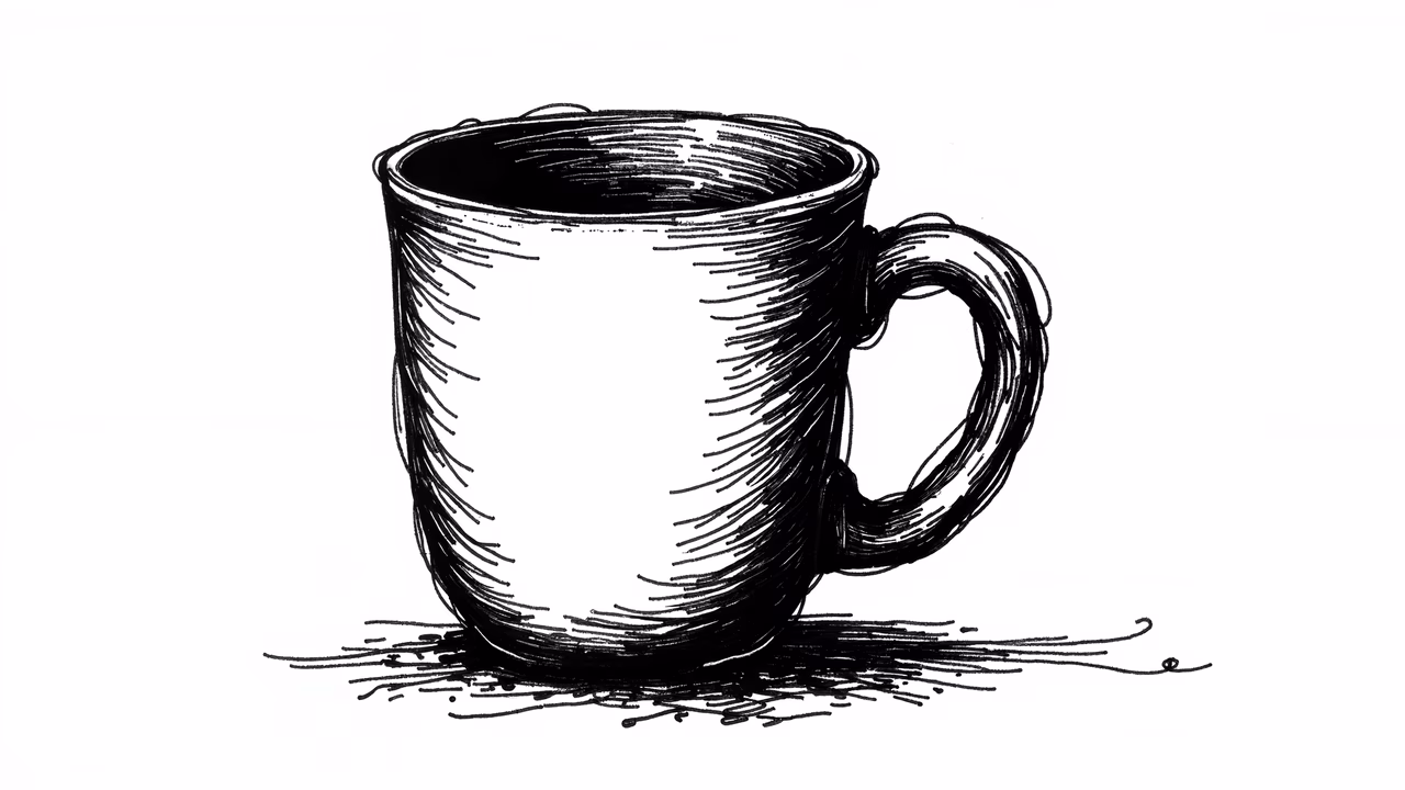 A minimalist sketch of a cozy mug, perfect for art enthusiasts and design lovers.