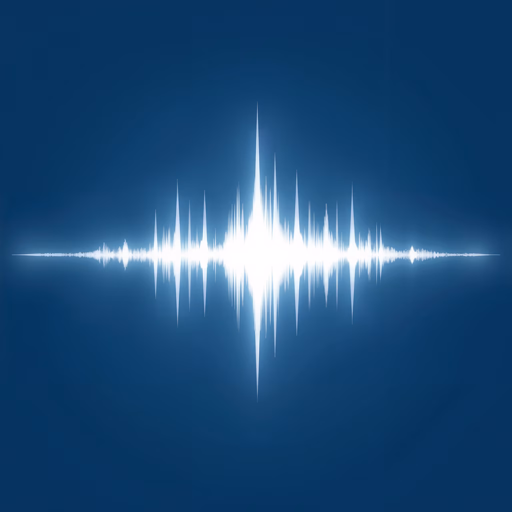Minimalist sound wave illustration with deep blue background and glowing center.