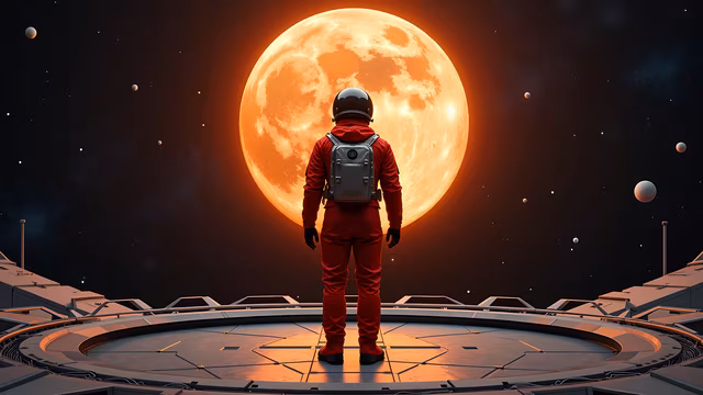 Space Odyssey: Astronaut Gazing at the Moon