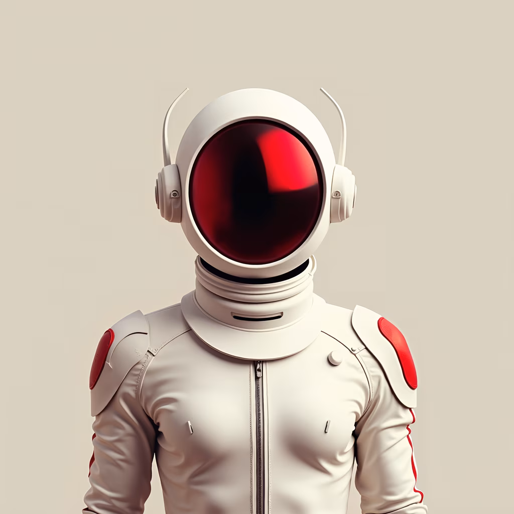 Futuristic space suit with sleek white and red accents, reflecting advanced technology and exploration.