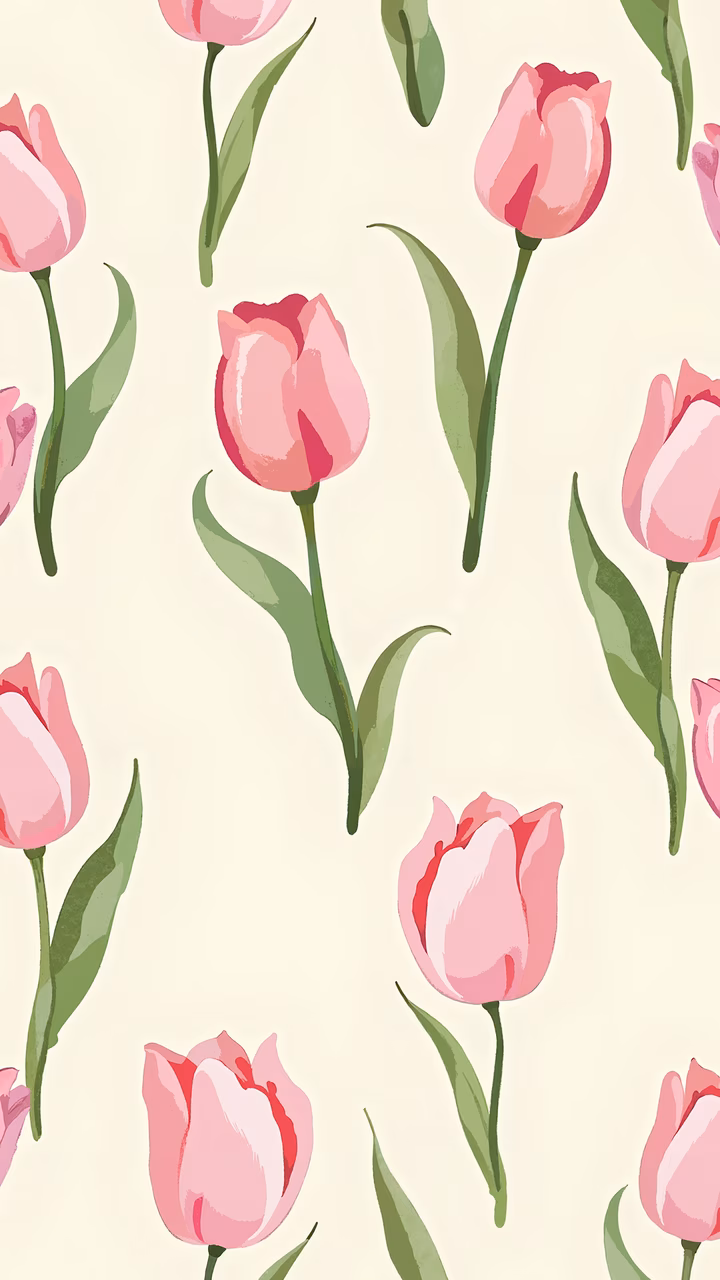 Delicate pink tulips in a watercolor style on a beige background.